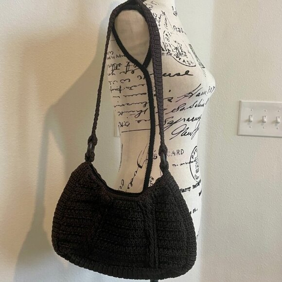 BOHO HANDMADE CROCHET SHOULDER BAG DARK MOCCA COLOR VERSATILE TRENDY GRANNY MADE - Picture 2 of 15